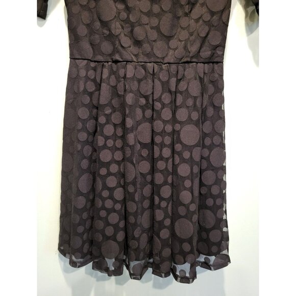 Black On Black Polkadot Short Sleeve Pleated Dress Lauren Conrad Sz 6 Whimsigoth - Picture 3 of 9